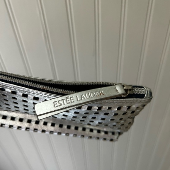 Estee Lauder Silver Perforated Cosmetic Bag Zipper Pouch - Picture 2 of 5
